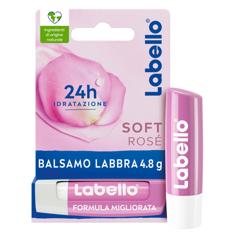 Labello Soft Rosé 4.8 g, Burrocacao labbra colorato e idratante con Estratto di Rosa