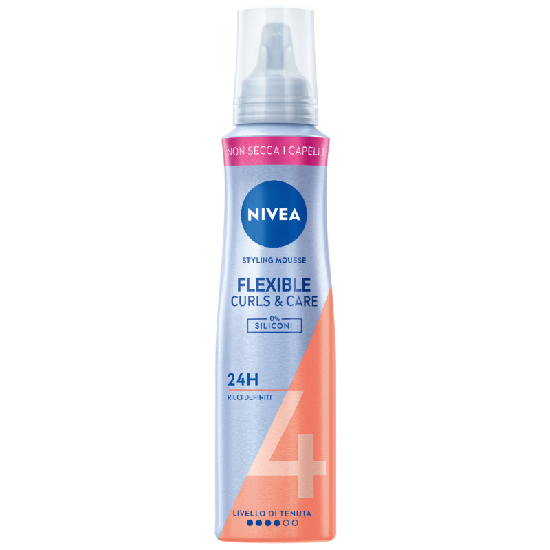 Nivea Styling Mousse Flexible Curls&Care 150 ml, Schiuma per la cura capelli ricci extra forte