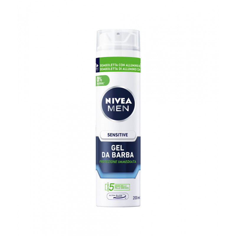 Nivea Men Sensitive Gel da Barba 200 ml, Gel barba per una rasatura delicata della pelle sensibile