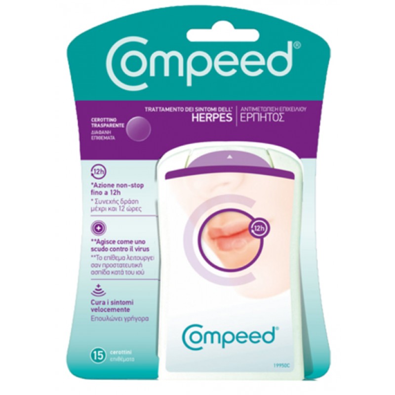 Compeed Cerottini Trasparenti Per Herpes Labiale - Sollievo Immediato, 15 Cerottini