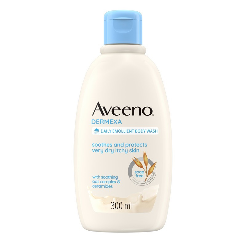 Aveeno, Bagno Doccia Emolliente, Bagnoschiuma, Dermexa, Uso Quotidiano Emolliente, Coloranti e Profumo, Senza Sapone,per Pelli Sensibili , 300ml
