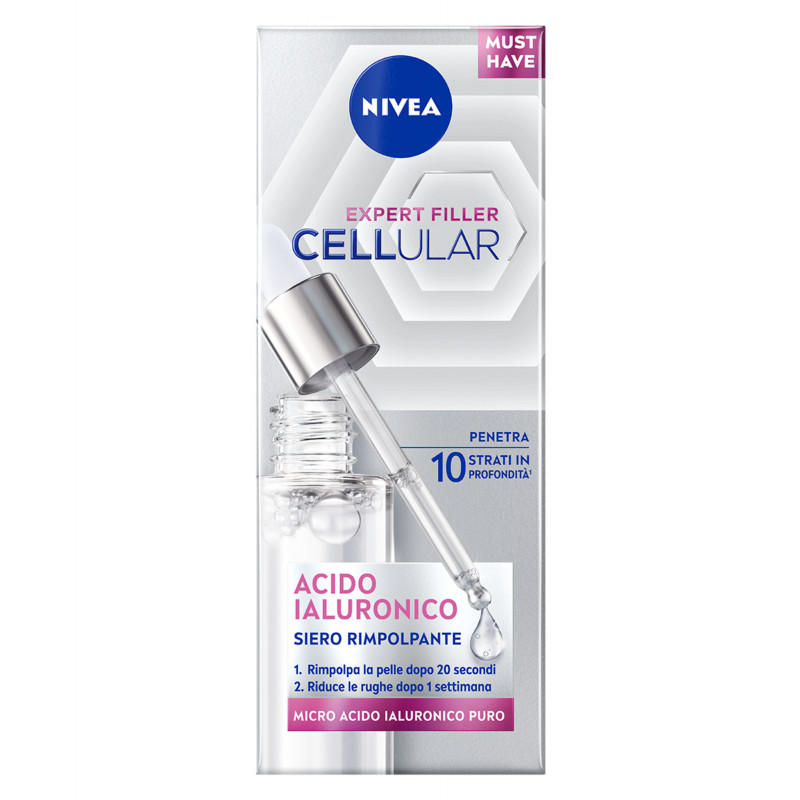 Nivea Cellular Expert Filler Booster di Acido Ialuronico 30 ml, Siero viso antirughe rassodante