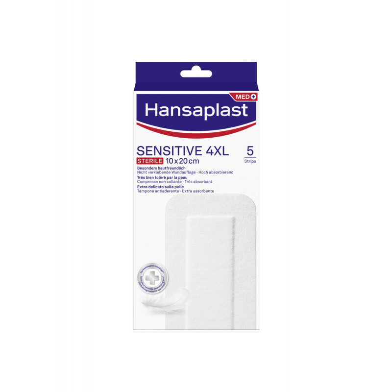 Hansaplast Cerotti Sensitive 4XL, Cerotti medicazione per ferite medio-grandi, 5 pezzi da 10 x 20 cm
