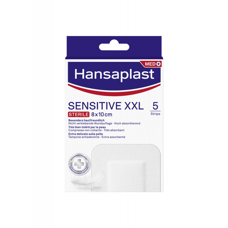 Hansaplast Cerotti Sensitive XXL, Cerotti medicazione per ferite medio-grandi, 5 pezzi da 8 x 10 cm