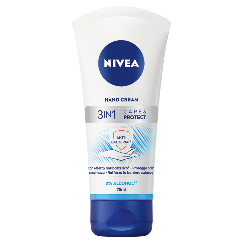 Nivea Crema Mani 3in1 Care & Protect con Effetto Antibatterico 75 ml, Crema antibatterica mani