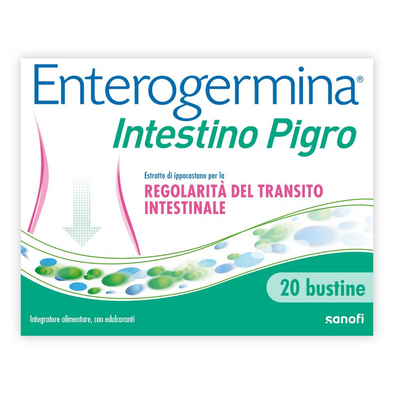 Enterogermina Intestino Pigro 20 bustine, Fermenti Lattici, Probiotici, Prebiotici, FOS, Integratore Regolarità Intestinale, con Psillio, Ibisco, Ippocastano, Opuntia, Gusto Frutti di Bosco -SCADENZA LUGLIO 2025