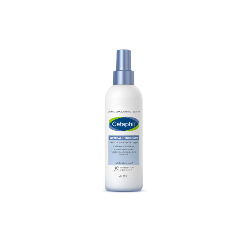 Cetaphil Optimal Hydration Siero Idratante Spray Corpo, per Pelle Secca e Sensibile, Idratazione Intensa per 48 Ore, Formato 207 ml