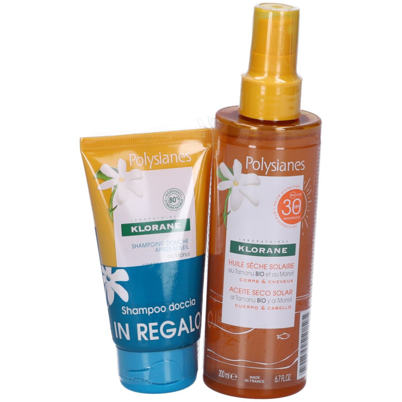 KLORANE GEL SHAMPOO DOCCIA DOPOSOLE AL MONOI 200 ML + OLIO SECCO SOLARE SPF 30 200 ML