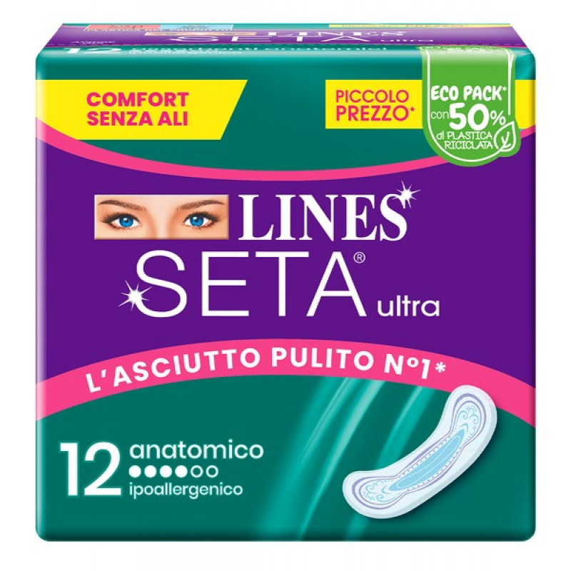 LINES SETA ULTRA ANATOMICO - ASSORBENTI FLUSSO ABBONDANTE E NOTTE - 12PZ
