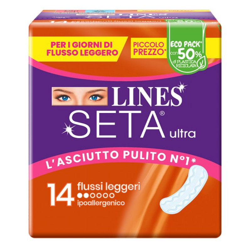 LINES SETA ULTRA LEGGERO - ASSORBENTI SOTTILI PER FLUSSO ABBONDANTE E NOTTE - 14PZ