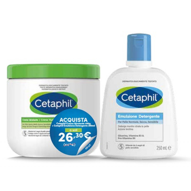 Cetaphil Bipack Crema Idratante 450g + Detergente Viso 250mL