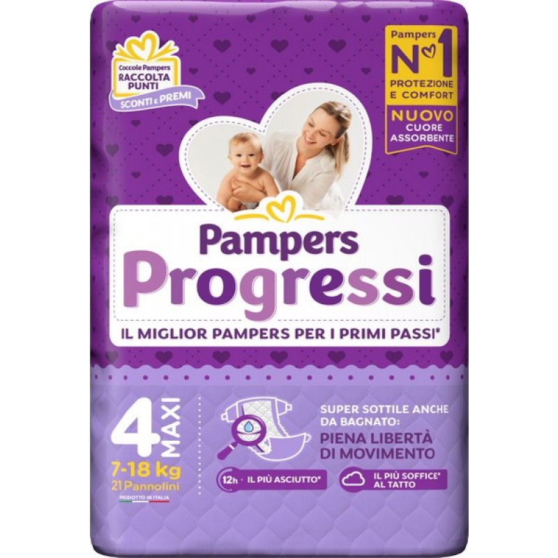 PAMPERS Progressi 21 Pannolini Taglia 4-MAXI Dai 7 ai 18kg
