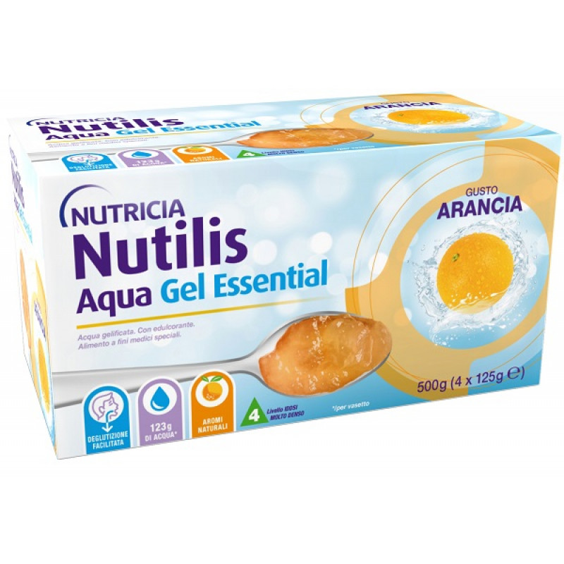 NUTILIS Aqua Gel Arancia - alimento a fini speciali indicato per il trattamento alimentare dei soggetti con problemi di deglutizione associati a disfagia 4x125g