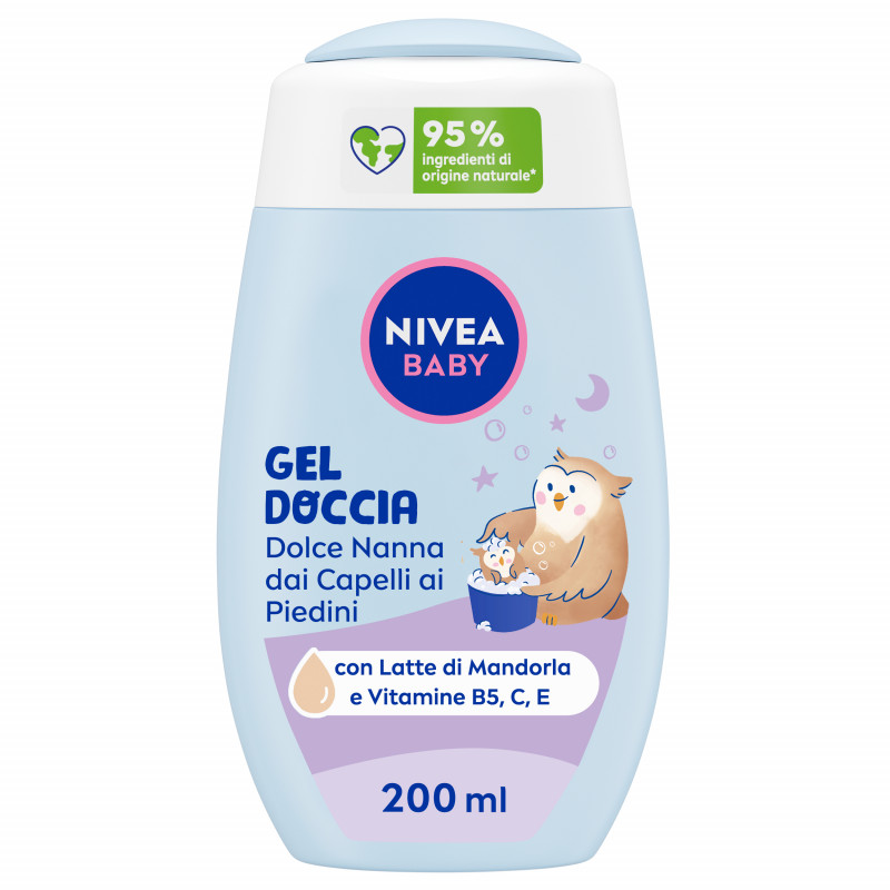 Nivea Baby Gel Doccia Dolce Nanna dai Capelli ai Piedini 200 ml, Detergente neonato corpo e capelli