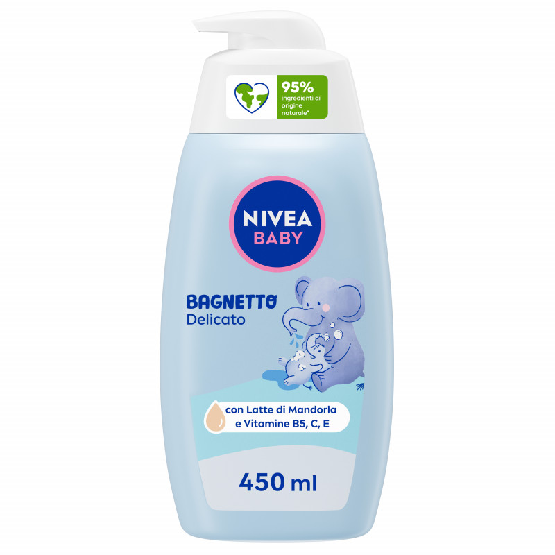 Nivea Baby Bagnetto Delicato 450 ml, Detergente neonato per una detersione delicata e idratante