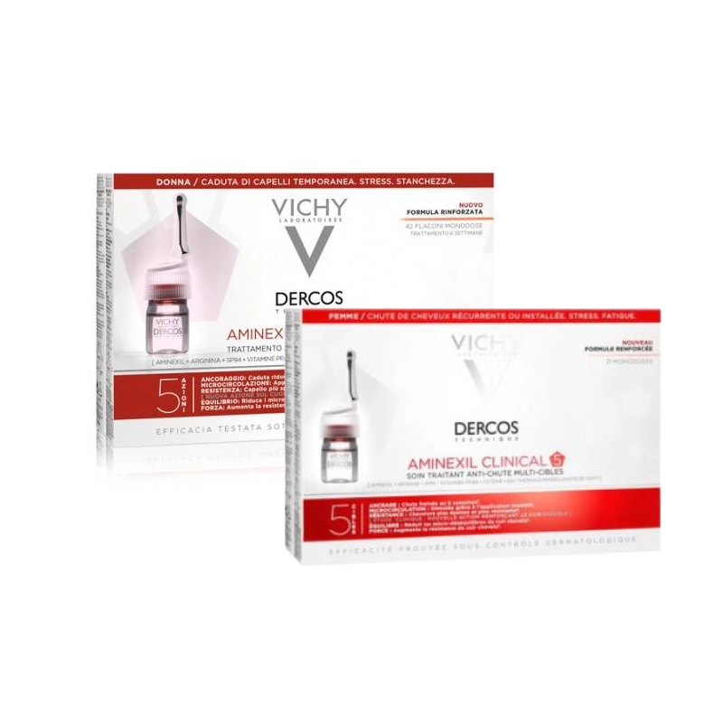 Vichy Dercos Aminexil Intensive 5 Trattamento anticaduta donna 42 da 6 ml & Vichy Dercos Aminxil Intensive 5 Trattamento anticaduta donna 21 fiale da 6 ml