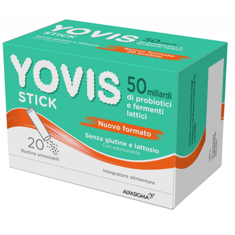 Yovis Stick, Probiotici per il Benessere Intestinale, 50 Miliardi di Fermenti Lattici Vivi, Senza Glutilne e Lattosio, 20 Bustine Orosolubili