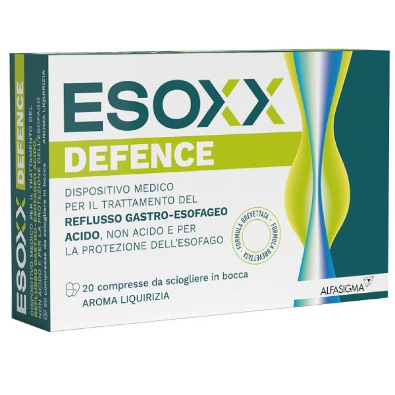 Esoxx Defence - dispositivo medico per sintomi da reflusso gastro esofageo, utile in caso di bruciore di stomaco - 20 compresse masticabili