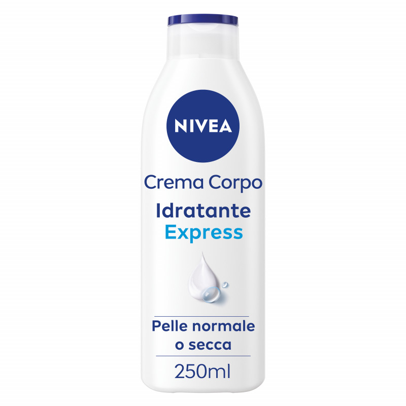 Nivea Crema Corpo Idratante Express 250 ml, Crema corpo idratante 72 ore per pelle normale e secca
