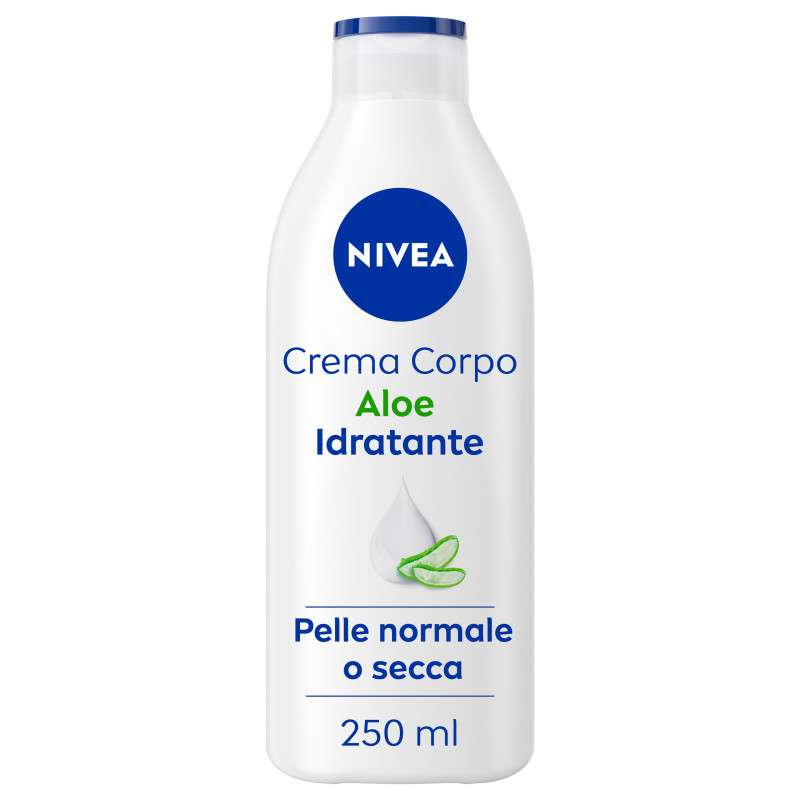 Nivea Crema Corpo Aloe Idratante 250 ml, Crema idratante corpo 72h per pelle secca o normale
