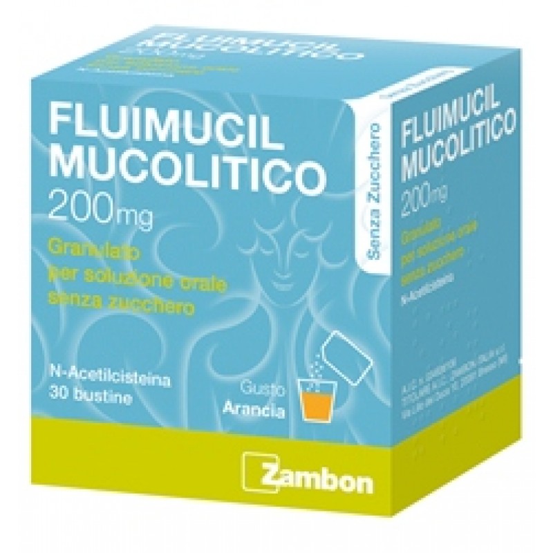 Fluimucil Mucolitico Granulato 200 mg N-acetilcisteina 30 Bustine Senza Zucchero