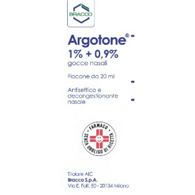 Argotone Rino Gocce Nasali 1%+0,9% Efedrina / Argento vitellinato Antisettico 20 ml