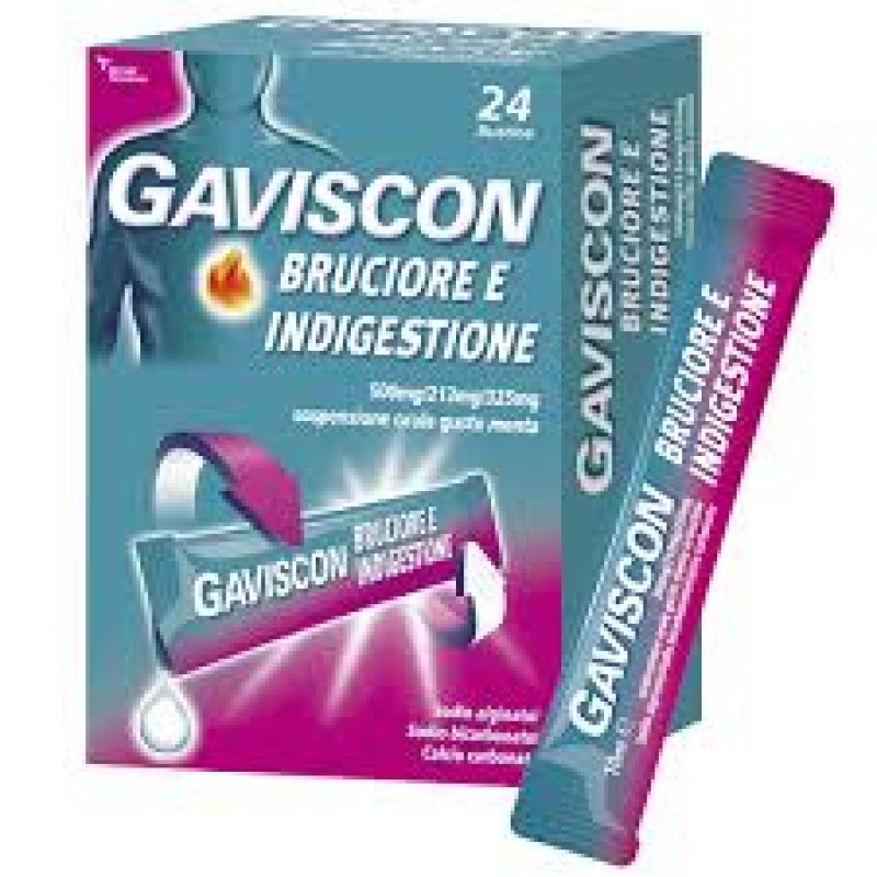 GAVISCON BRUCIORE&INDIGESTIONE 24 BUSTINE 10ML contro sintomi del reflusso gastroesofageo, indigestione, bruciore e acidità di stomaco