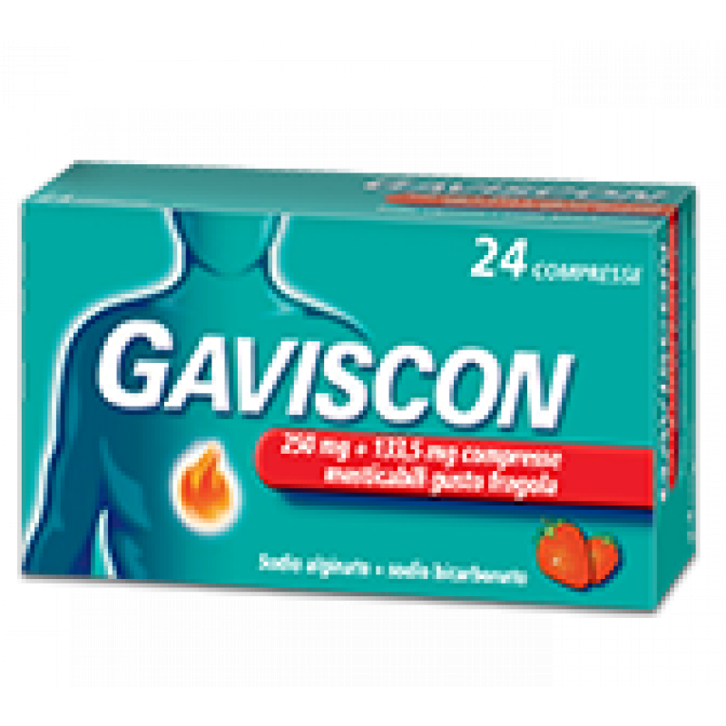 GAVISCON 24 CPR FRAGOLA - 250MG +133,5 MG contro sintomi del reflusso gastroesofageo, bruciore e acidità di stomaco