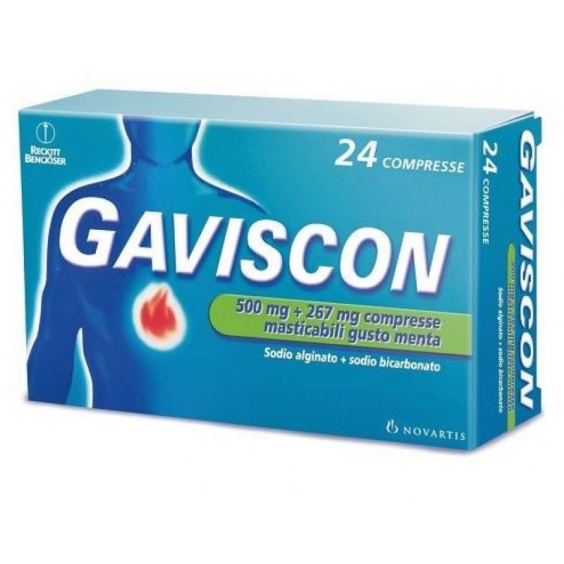 GAVISCON 24 CPR MENTA - 500MG + 267MG contro bruciore e acidità di stomaco e sintomi del reflusso gastroesofageo
