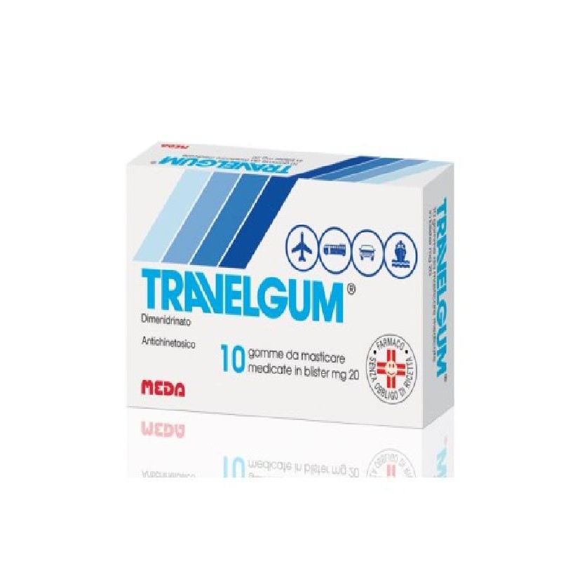 Travelgum 20 mg - Antichinetosico per malessere da viaggio - 10 gomme masticabili