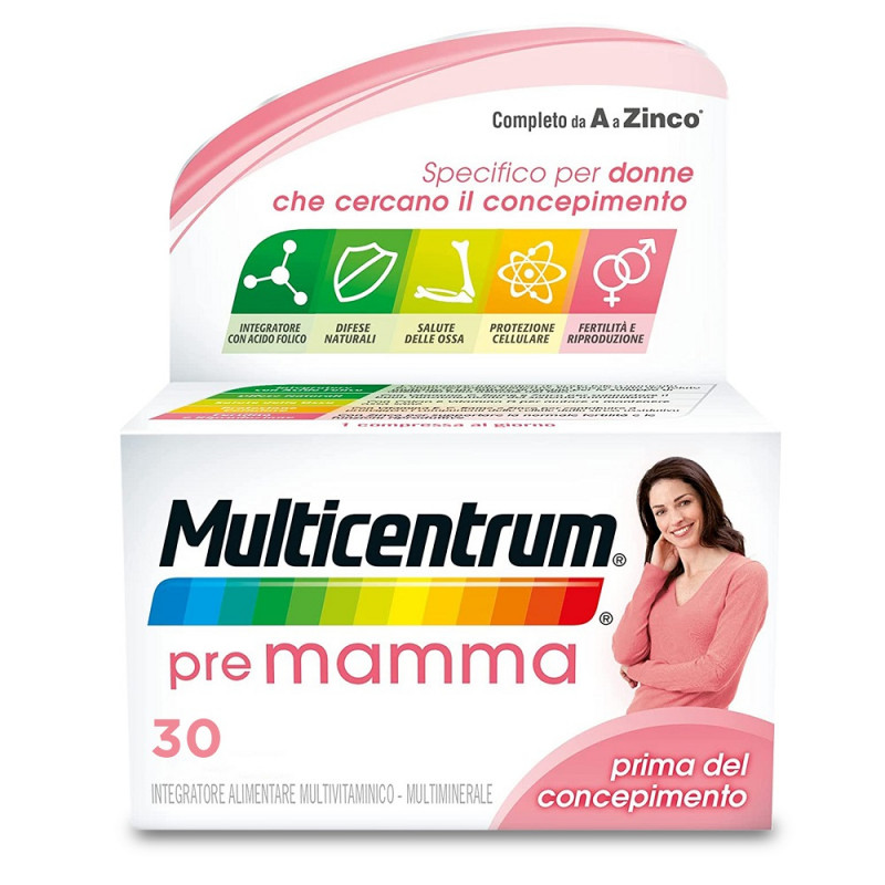 Multicentrum Pre-Mamma Integratore Alimentare Multivitaminico Multiminerale Pre Concepimento 30 Cpr
