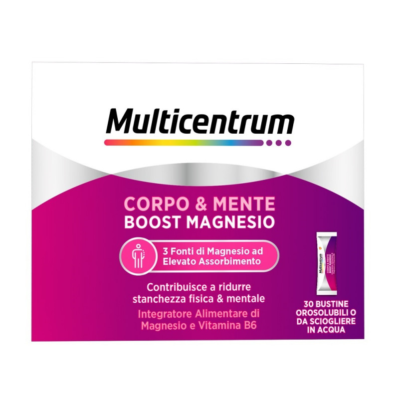 Multicentrum Boost Magnesio Integratore Alimentare Vitamina B6 per Supporto Organismo 30 Bustine