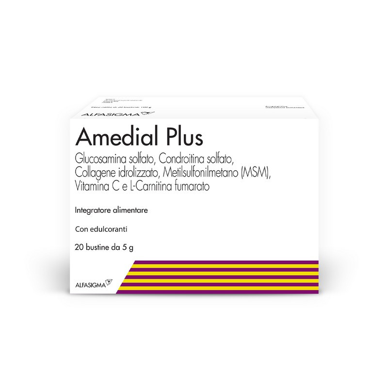 Amedial Plus, Integratore Alimentare per il Benessere delle Atricolazioni, contribuisce a mantenere in Ossa e delle Cartilagini, 20 Bustine da 5mg da Sciogliere in Acqua