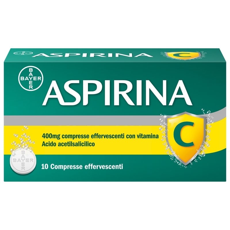 Aspirina C, contro sintomi di Raffreddore, Influenza e Febbre, 400 mg di Acido Acetilsalicilico + 240 mg di Vitamina C, antinfiammatorio e analgesico, 10 Compresse Effervescenti
