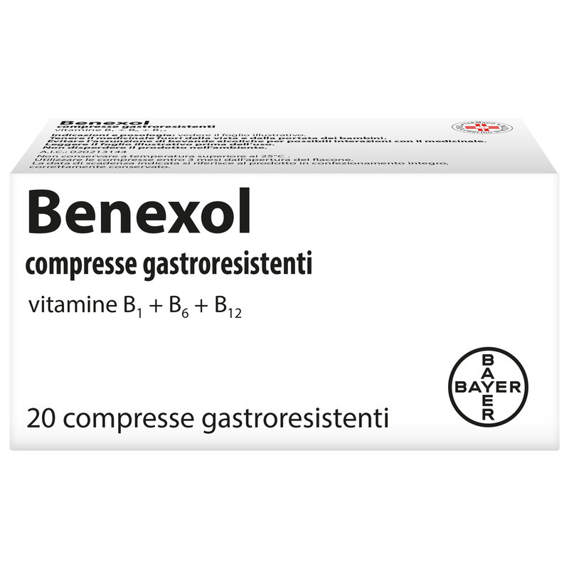 Benexol, Trattamento per Carenza di Vitamine Gruppo B, a base di Vitamina B1, B6, B12, 20 Compresse Gastroresistenti