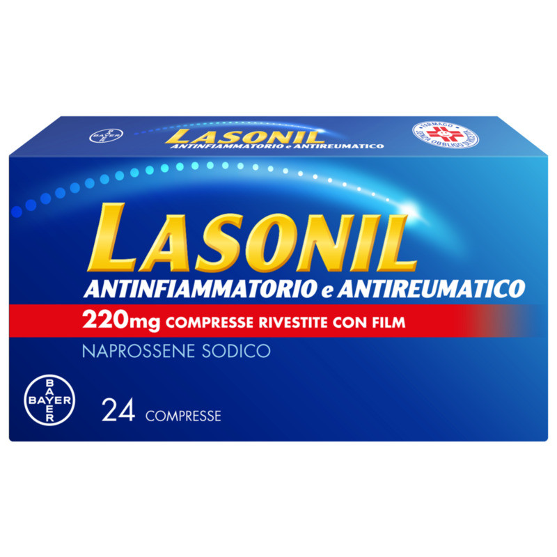 Lasonil Antinfiammatorio e Antidolorifico, Per trattamento di Mal di Schiena, Dolori Muscolari e Articolari, con 220mg di Naprossene Sodico, 24 Compresse Rivestite