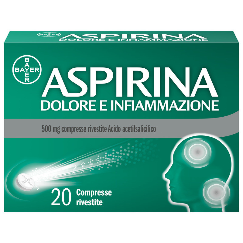 Aspirina Dolore e Infiammazione, Antidolorifico e Antinfiammatorio, contro Dolori Muscolari e Articolari, Cervicale, Mal di Testa, Mal di Schiena, 20 Compresse Rivestite