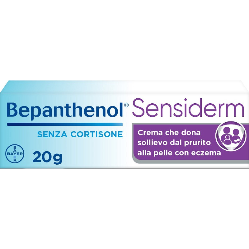 Bepanthenol Sensiderm Crema, per Pelle secca o irritata, Dermatite, Eczema, Reazioni allergiche, con Pantenolo, Senza Cortisone, Allevia Prurito e Arrossamento, Tubo da 20g