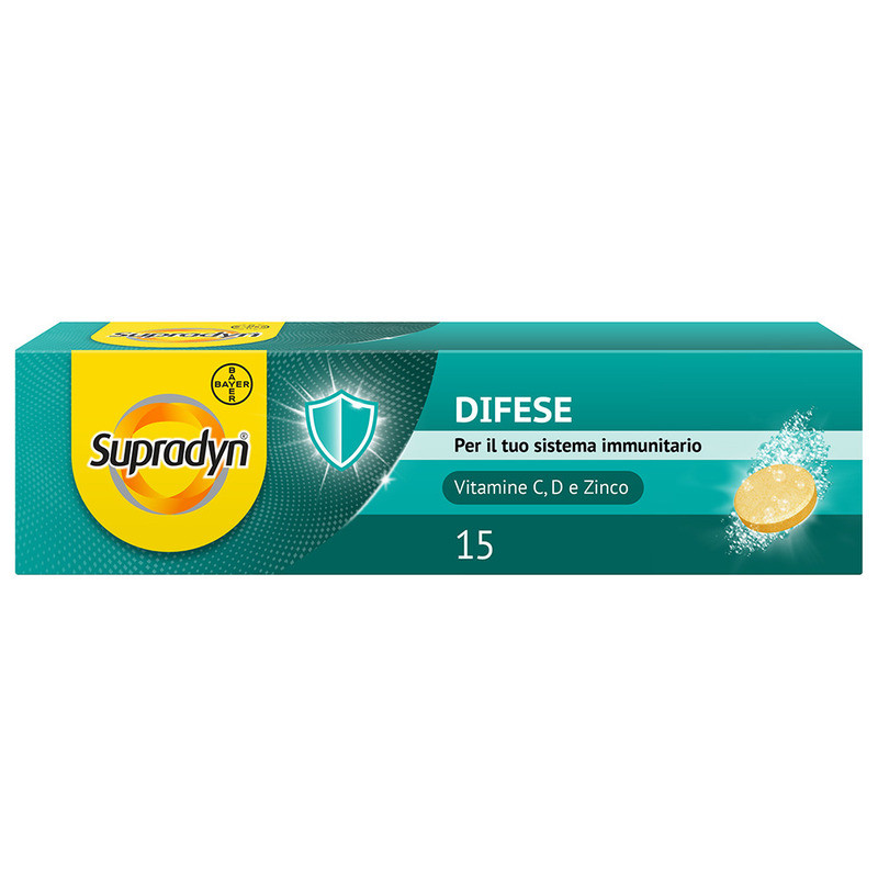 Supradyn Difese Integratore Multivitaminico con Vitamina D, Vitamina C e Zinco, per il Sistema Immunitario, 15 Compresse Effervescenti