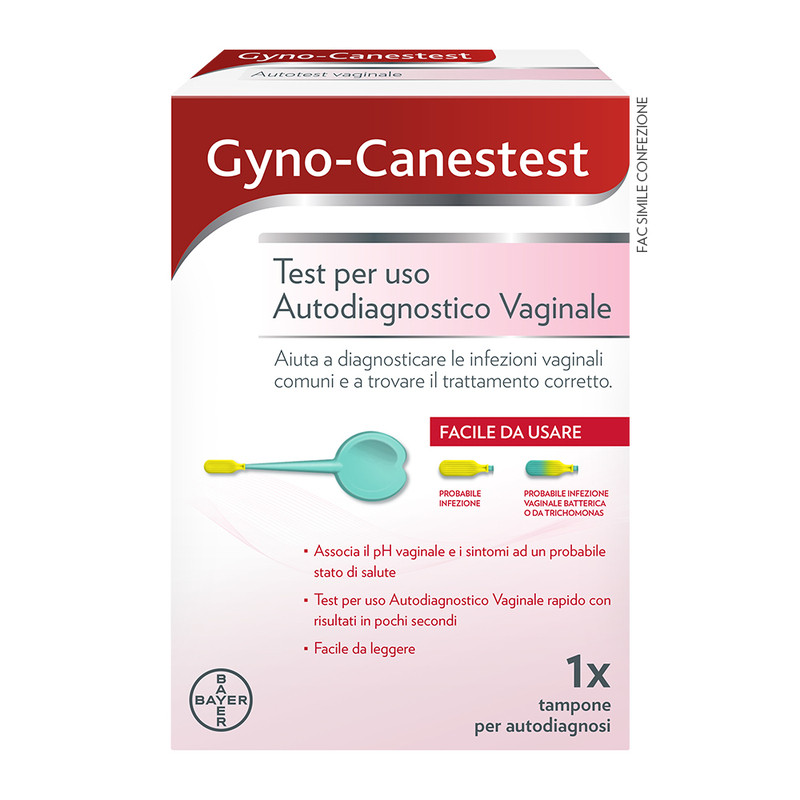 Gyno-Canestest Autotest Vaginale Per Diagnosticare le Infezioni Vaginali comuni, Risultati disponibili in pochi secondi, 1 Tampone per Autodiagnosi