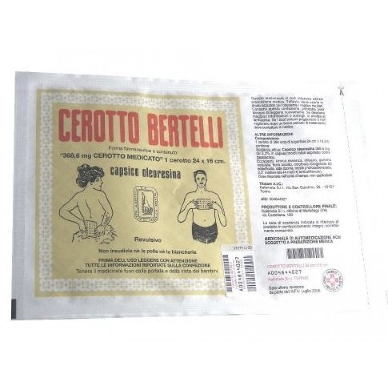 Cerotto Bertelli Grande 24 X 16 cm 368,6 mg Capsico Oleoresina 1 cerotto