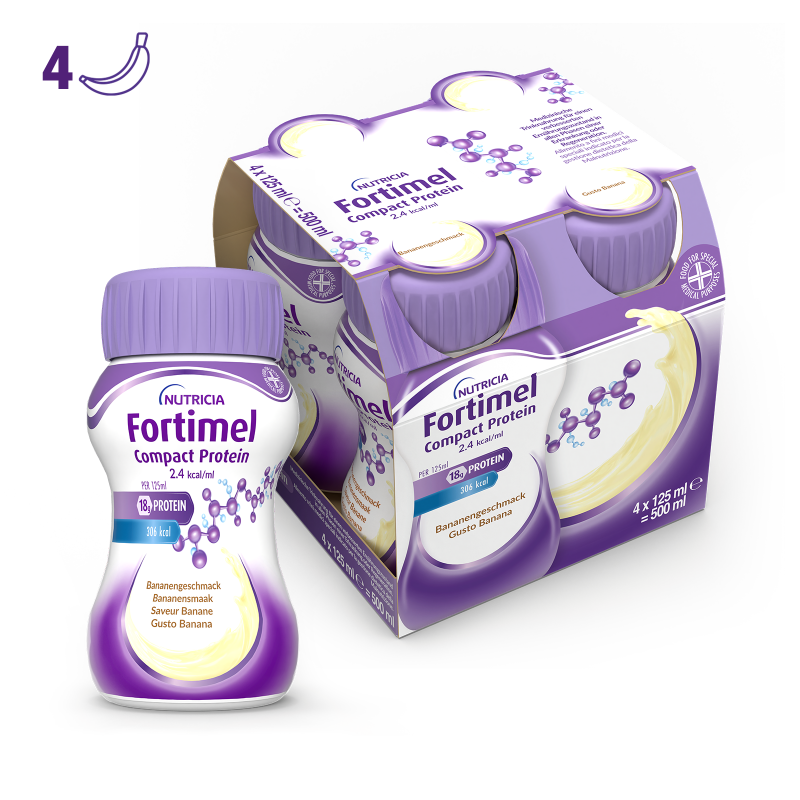 Nutricia Fortimel Compact Protein, Gusto Banana, Ipercalorico e Iperproteico, 4 x 125ml