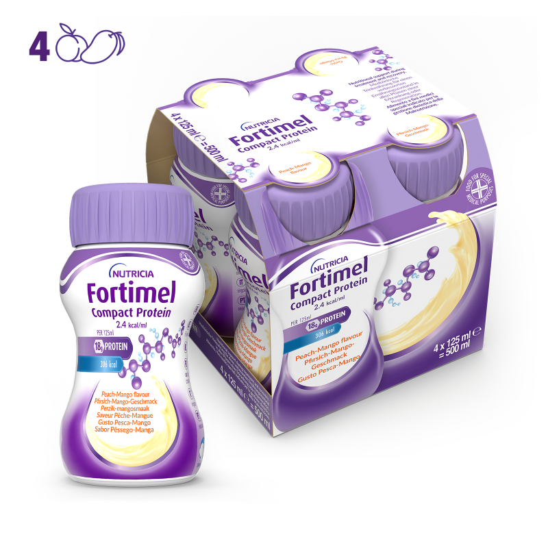 Nutricia Fortimel Compact Protein, Gusto Pesca Mango, Ipercalorico e Iperproteico, 4x125ml