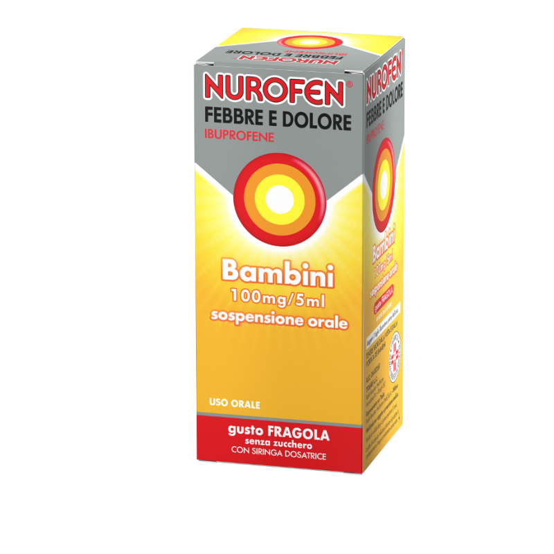 Nurofen Febbre e Dolore Bambini - Sospensione orale - Gusto fragola - Senza zucchero - 100 mg/5 ml di Ibuprofene - 150 ml