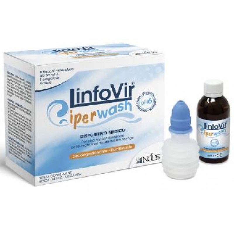 Linfovir Iperwash Soluzione Salina Ipertonica Tamponata 8 Flaconi Da 60ml + 1 Erogatore Nasale