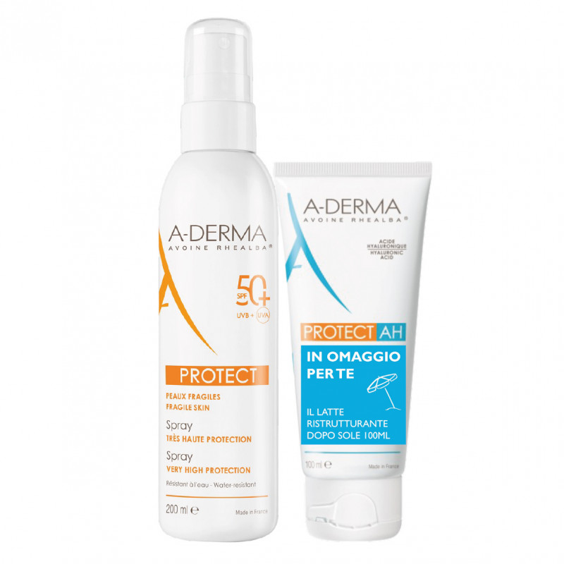 A-Derma KIT Solare Protect Spray SPF50+ 200ml + Protect AH Latte Ristrutturante Doposole Idratante 100ml