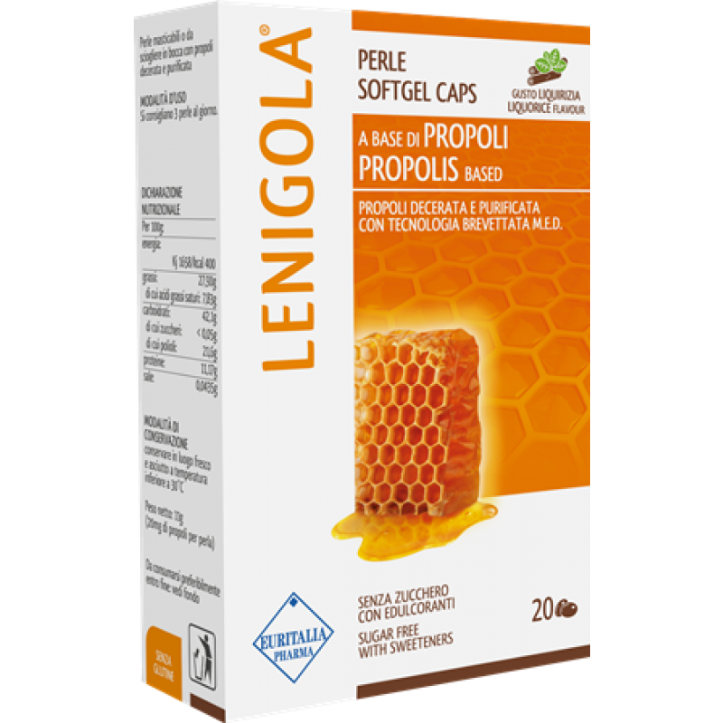 Lenigola - Integratore con Propoli per mal di gola - Gusto liquirizia - 20 perle