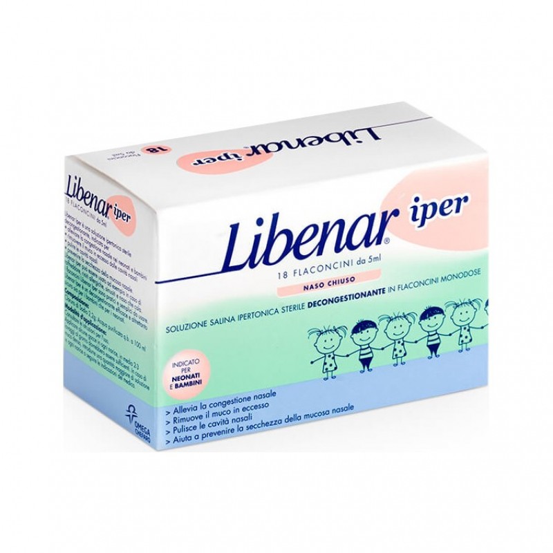Libenar Fiale Aerosol Ipertoniche 3% Per L'Inalazione In Aerosolterapia Di Neonati, Bambini E Adulti, 18 Fiale Da 4 Ml