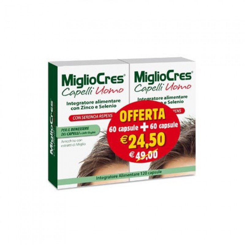 MiglioCres Capelli Uomo Integratore Anticaduta 60 Capsule +60 Capsule