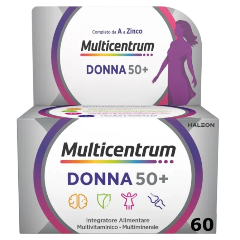 Multicentrum Donna 50+ Integratore Alimentare Multivitaminico Multiminerale Calcio Ferro Zinco 60Cpr